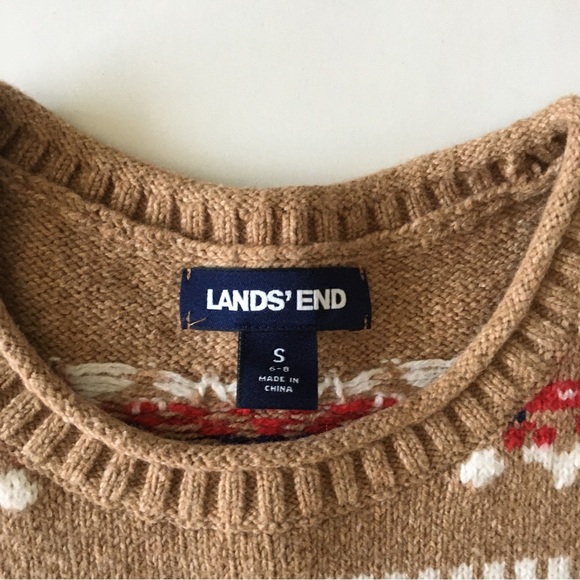 LANDS END Nordic Style Fair Isle Sweater Red Stripes - Picture 4 of 8